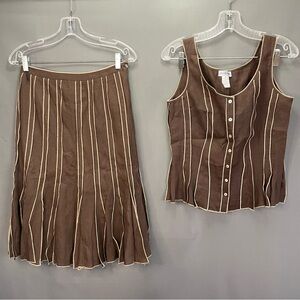 Gerard Darel brown tank and matching midi a-line skirt business professional